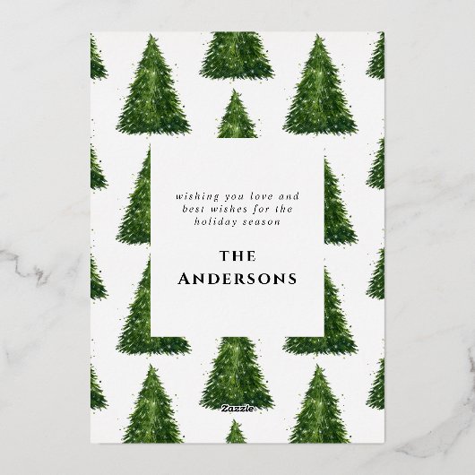 folie waterverf tree kerstmis met vakantie folie feestdagenkaart (Achterkant)