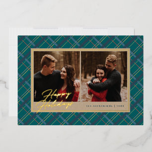 Folie Winter Plaid Kerst 2-Foto Kaart - Groen