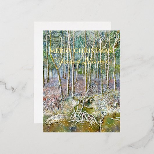 folie winterbos Waterverf Holiday Post Kaart (Voorkant / Achterkant)