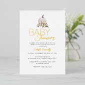 FOLIE Wit Rustiek Boho Pumpkin Baby shower Folie Uitnodiging (Staand Voorkant)
