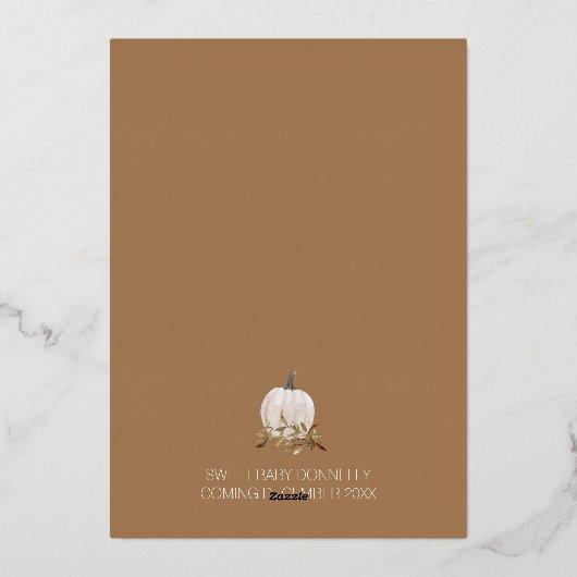 FOLIE Wit Rustiek Boho Pumpkin Baby shower Folie Uitnodiging (Achterkant)