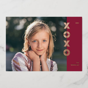Folie XOXO Valentijnsdag Fotokaart - Cranberry Uitnodiging