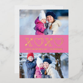 Folie Xs & Os Valentijnsdag 2-fotokaart - Roze Uitnodiging