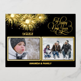 Folie zwart en goud script Gelukkig Nieuwjaar Folie Feestdagen Briefkaart