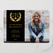 Folie/Zwarte JD-wet schalen Afstuderen bekendmakin Folie Uitnodiging (Voorkant)