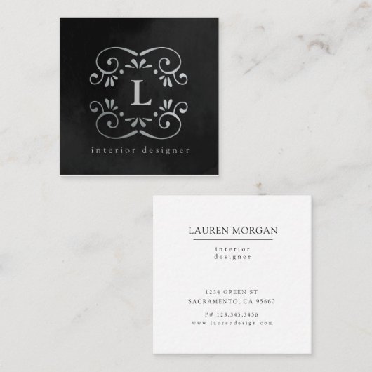 Folie zwarte zilverkleurige zijderupsen bloeit mon vierkante visitekaartje (Voorkant / Achterkant)