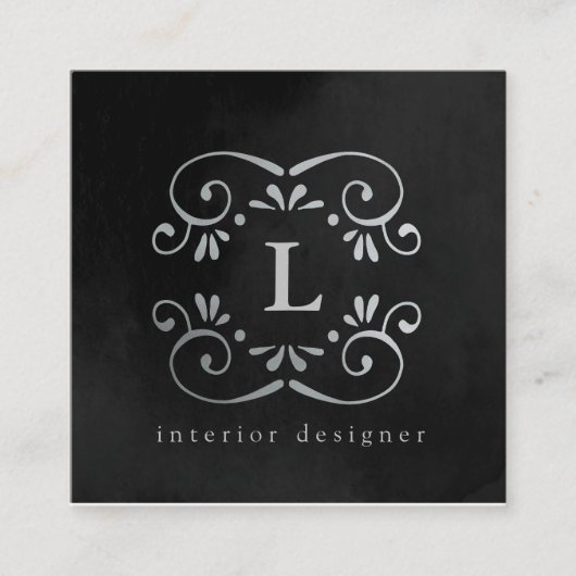 Folie zwarte zilverkleurige zijderupsen bloeit mon vierkante visitekaartje (Voorkant)