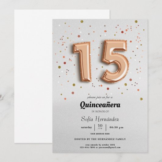Folieballonnen Quinceañera uitnodiging (Voorkant / Achterkant)