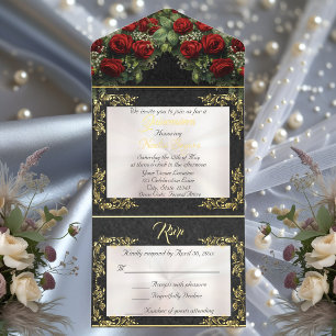 Foliebladlijst Quinceanera - Parel/Roze Boeket All In One Uitnodiging