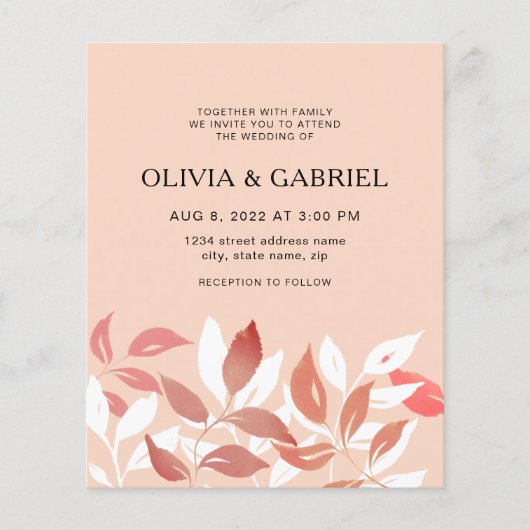 Foliet met roze waterverf. Modern Wedding I Flyer (Voorkant)