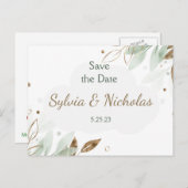 Foliumhoudend Blauwgroen goud Bespaar de datums Aankondigingskaart (Voorkant / Achterkant)