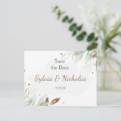 Foliumhoudend Blauwgroen goud Bespaar de datums Aankondigingskaart (Staand voorkant)