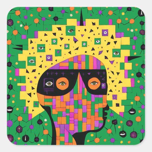 Folk 001 Nancy Vierkante Sticker (Voorkant)