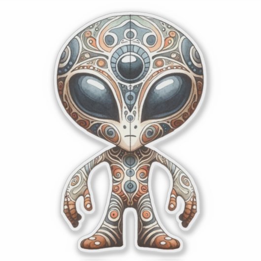Folk Art Alien Sticker (Voorkant)