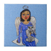 Folk Art Angel Blauwe ogen Witte Engel Kat op de W Tegeltje (Voorkant)