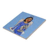 Folk Art Angel Blauwe ogen Witte Engel Kat op de W Tegeltje (Zijkant)