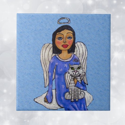 Folk Art Angel Blauwe ogen Witte Engel Kat op de W Tegeltje