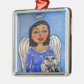 Folk Art Angel Cat Angel Metalen Ornament (Links)