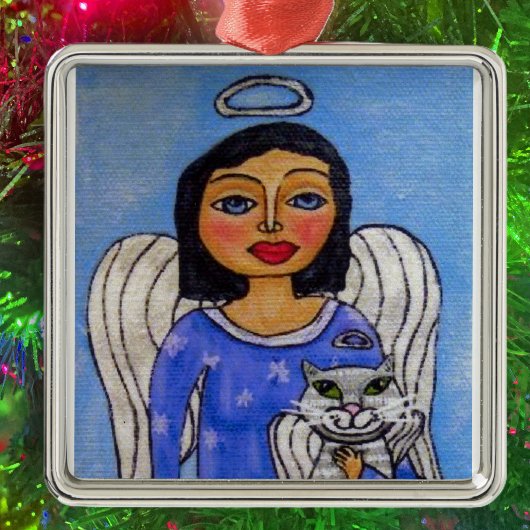 Folk Art Angel Cat Angel Metalen Ornament