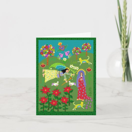 Folk Art Angel Gabriel en de Maagd Mary Kaart (Voorkant)