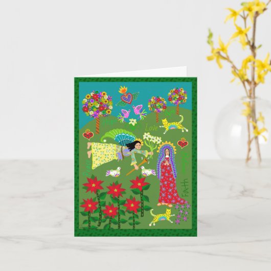 Folk Art Angel Gabriel en de Maagd Mary Kaart (Gele Bloem)
