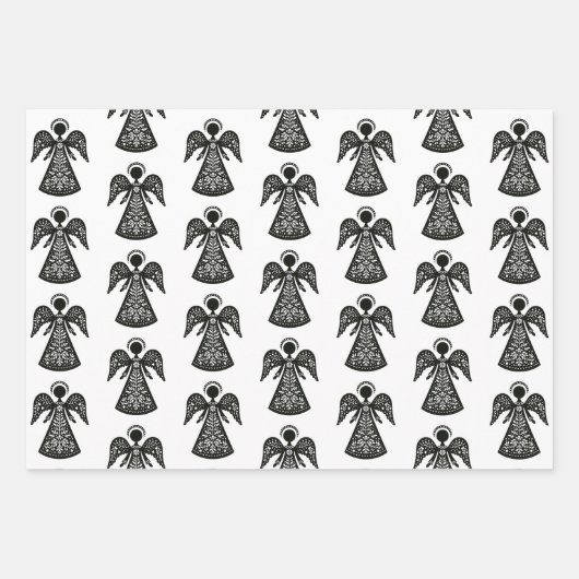 Folk Art Angel Pattern Inpakpapier Vel (Voorkant)