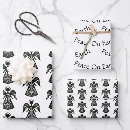 Folk Art Angel Pattern Inpakpapier Vel (Voorkant)