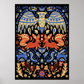 Folk Art Animal Pattern Web Poster