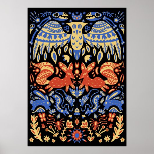 Folk Art Animal Pattern Web Poster (Voorkant)