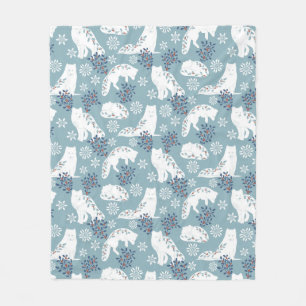 Folk Art Arctic Fox in de sneeuw met Holly Fleece Deken