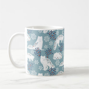 Folk Art Arctic Fox in de sneeuw met Holly Koffiemok