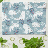 Folk Art Arctic Fox in de sneeuw met Holly Theedoek (Gevouwen)