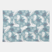 Folk Art Arctic Fox in de sneeuw met Holly Theedoek (Horizontaal)