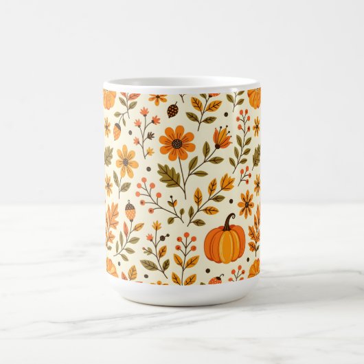 Folk Art Autumn Flowers Thanksgiving Koffiemok (Center)