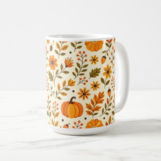 Folk Art Autumn Flowers Thanksgiving Koffiemok (Voorkant rechts)