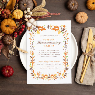 Folk Art Autumn Foliage Housewarming Party Kaart