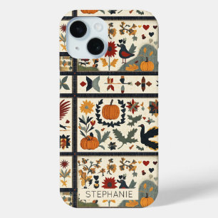 Folk Art Autumn Quilt patroon rustieke oogst iPhone 15 Case