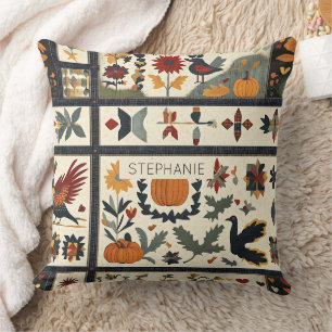 Folk Art Autumn Quilt patroon   rustieke oogst Kussen