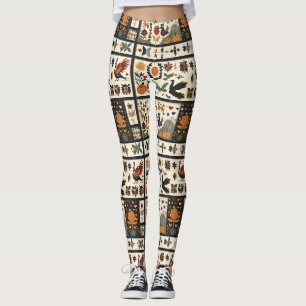 Folk Art Autumn Quilt patroon rustieke oogst Leggings