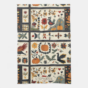 Folk Art Autumn Quilt patroon   rustieke oogst Theedoek