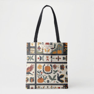 Folk Art Autumn Quilt patroon rustieke oogst Tote Bag