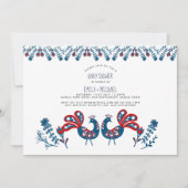 Folk Art Baby shower nodigt Scandinavische vogels  Kaart (Voorkant)