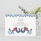 Folk Art Baby shower nodigt Scandinavische vogels  Kaart (Staand voorkant)