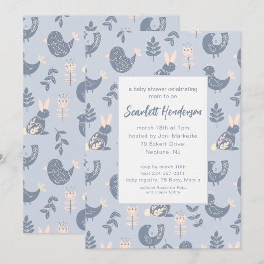 Folk Art Baby shower uitnodiging Scandinavische st (Voorkant / Achterkant)