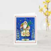 FOLK ART BALTIMORE QUILT FATHER CHRISTMAS Blank Kaart (Gele Bloem)