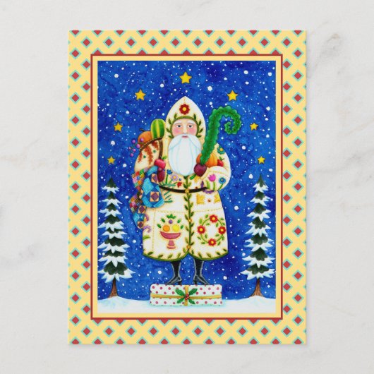FOLK ART BALTIMORE QUILT FATHER CHRISTMAS FEESTDAGENKAART (Voorkant)