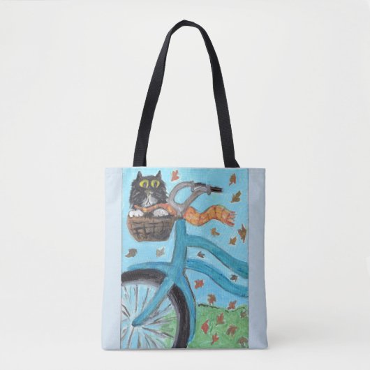 Folk Art Bicycle Cat Unieke vun Painting Tote Bag (Voorkant)