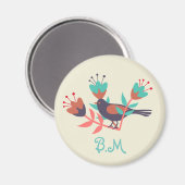 Folk Art Bird and Floral Monogram Magneet (Voorkant / Achterkant)