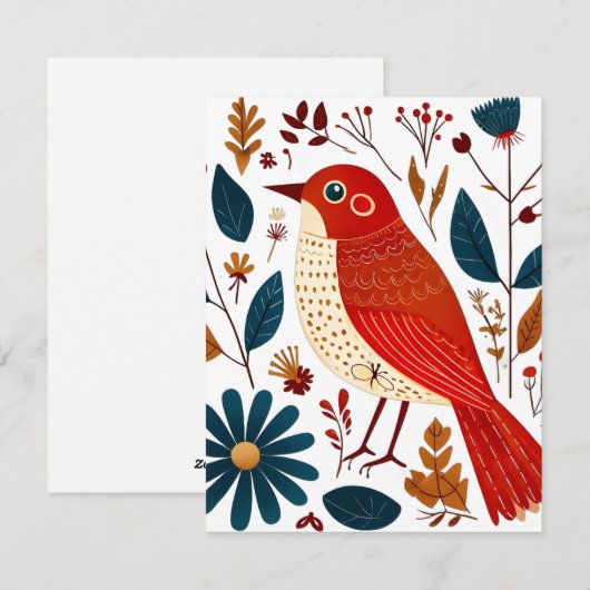 Folk Art Bird Feestdagenkaart (Voorkant / Achterkant)