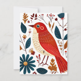 Folk Art Bird Feestdagenkaart